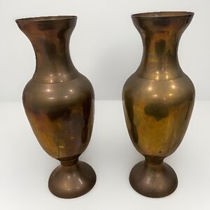 Vintage Pair Vases Urns Solid Brass 15” Large